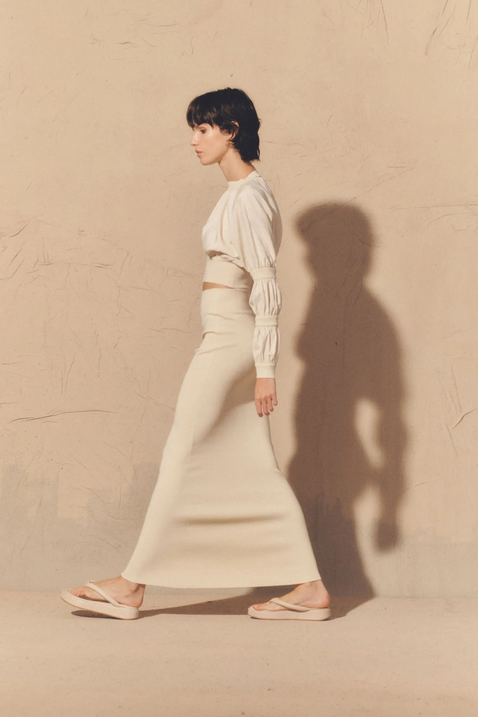 Morgan, ivory linen and silk crop top