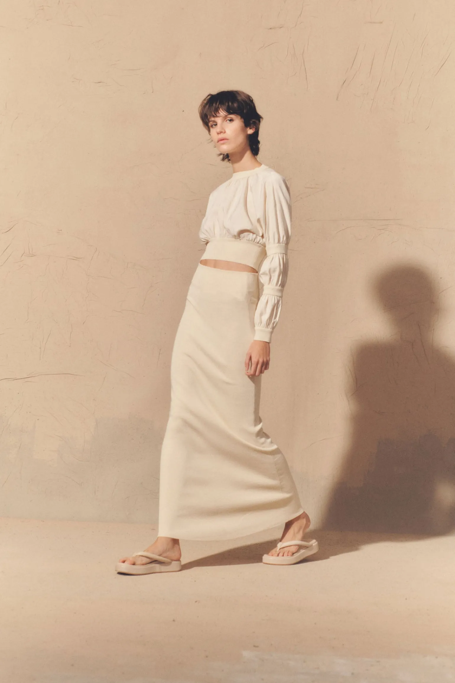 Morgan, ivory linen and silk crop top