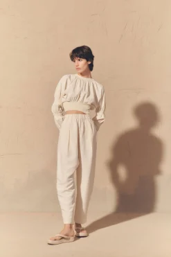 Morgan, ivory linen and silk crop top