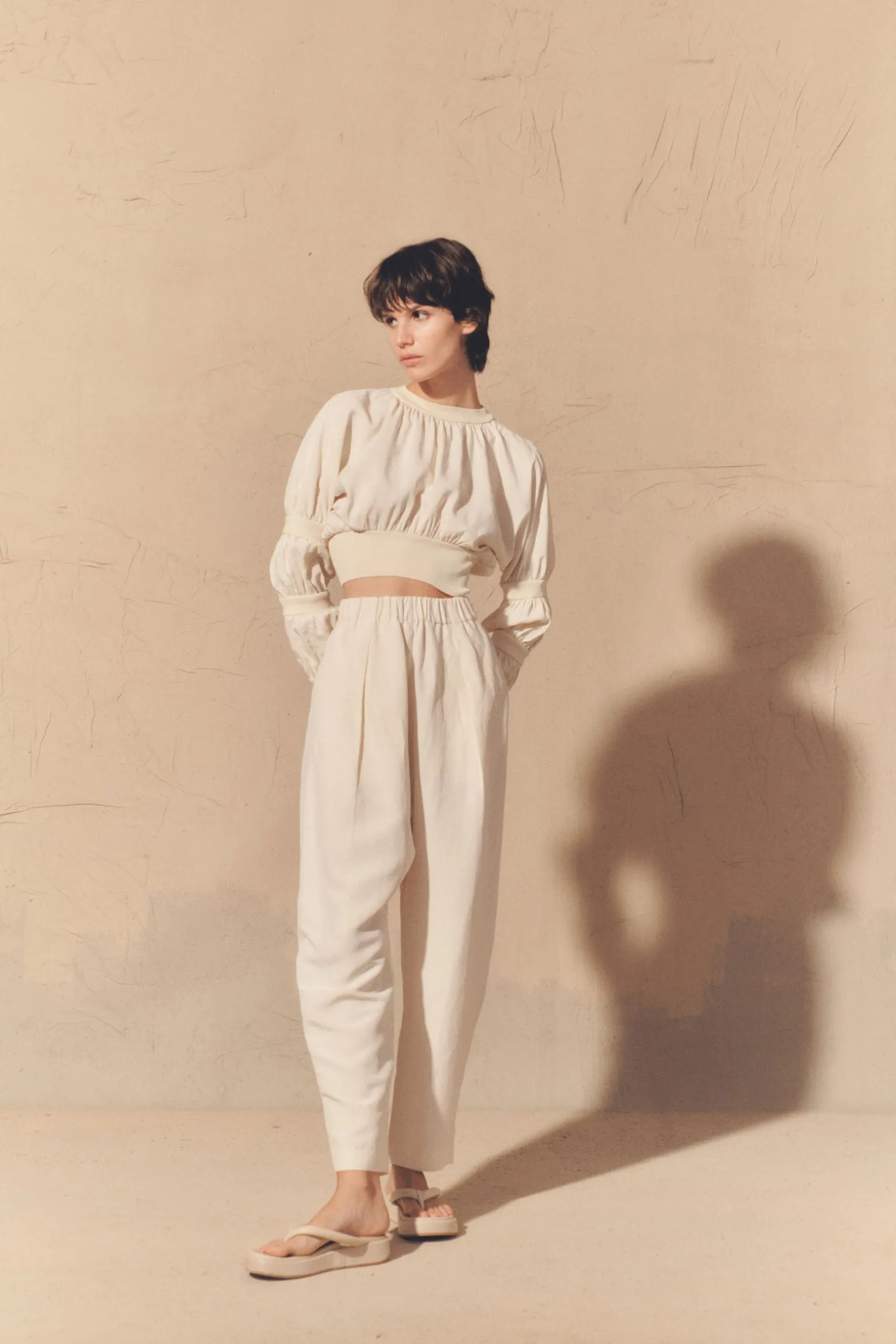 Morgan, ivory linen and silk crop top