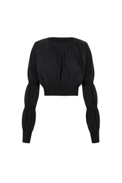 Morgan, smoke gray linen and silk crop top