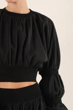 Morgan, smoke gray linen and silk crop top