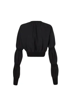 Morgan, smoke gray linen and silk crop top