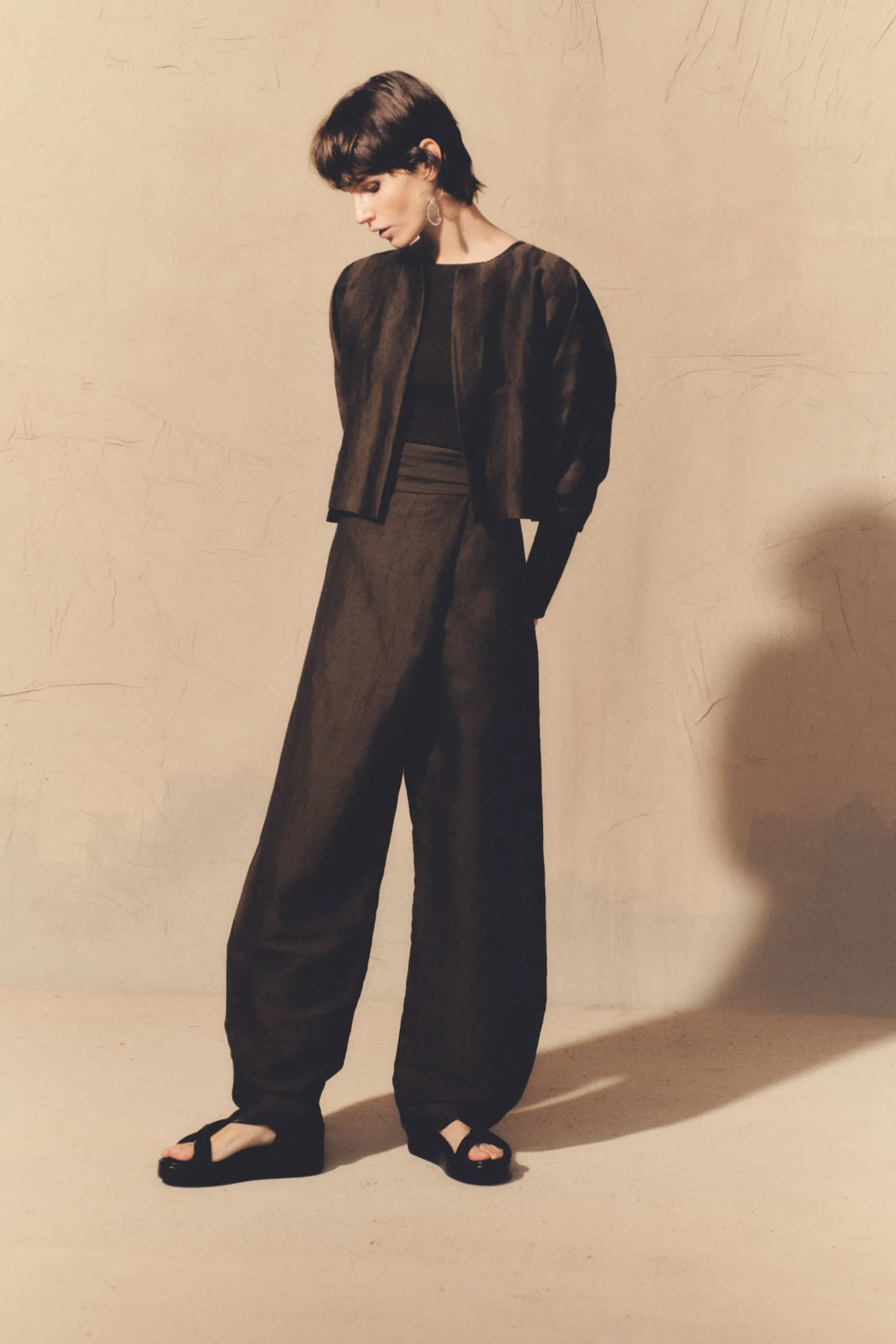 Nico, brown striped jacquard pants