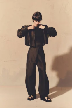 Nico, brown striped jacquard pants