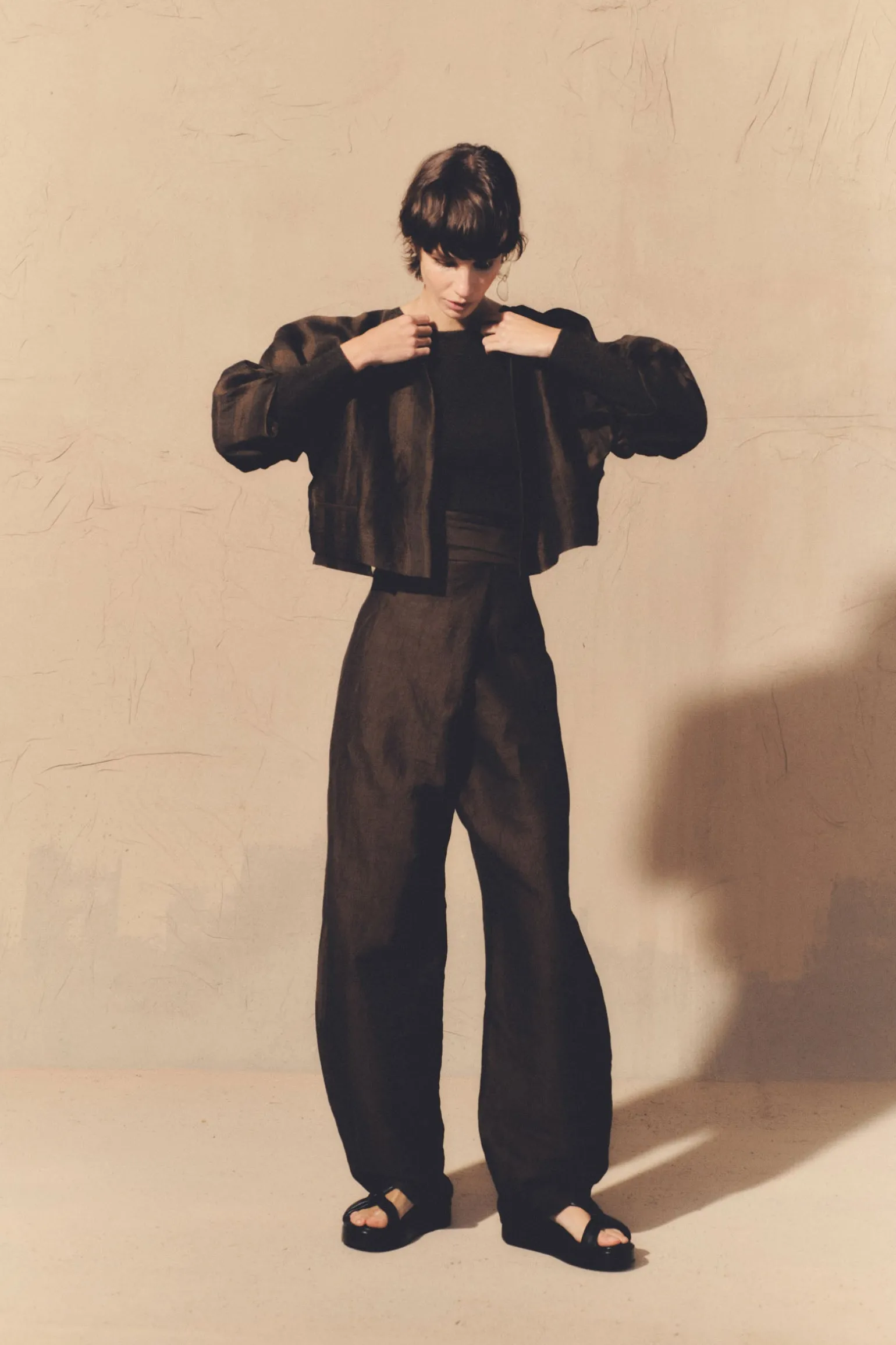 Nico, brown striped jacquard pants