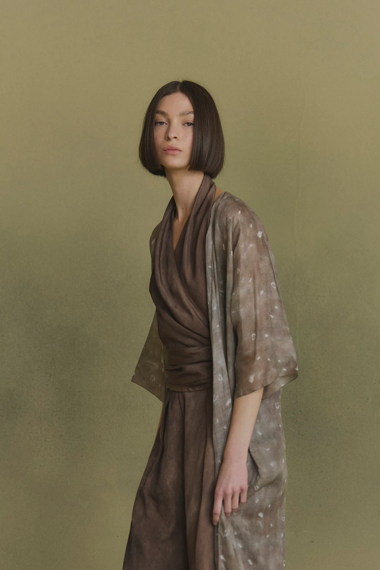 Nina, ayaz print long ramie jacket