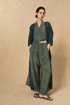 Nina, tokyo print long ramie jacket