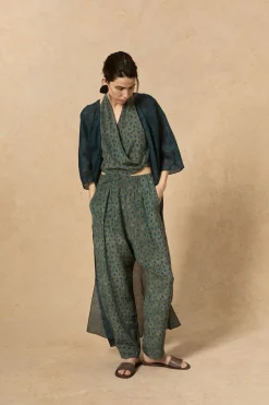 Nina, tokyo print long ramie jacket