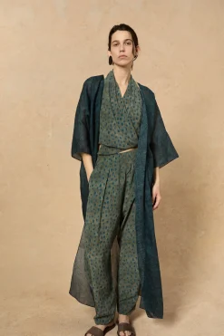 Nina, tokyo print long ramie jacket