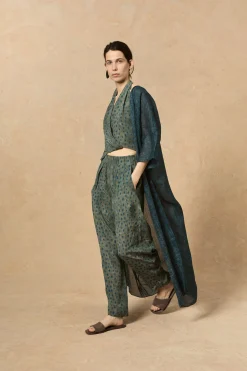 Nina, tokyo print long ramie jacket