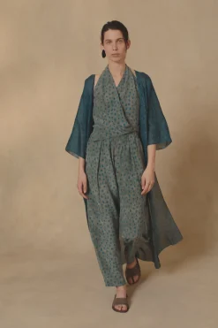 Nina, tokyo print long ramie jacket