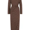 Norima, burgundy checked wrap dress