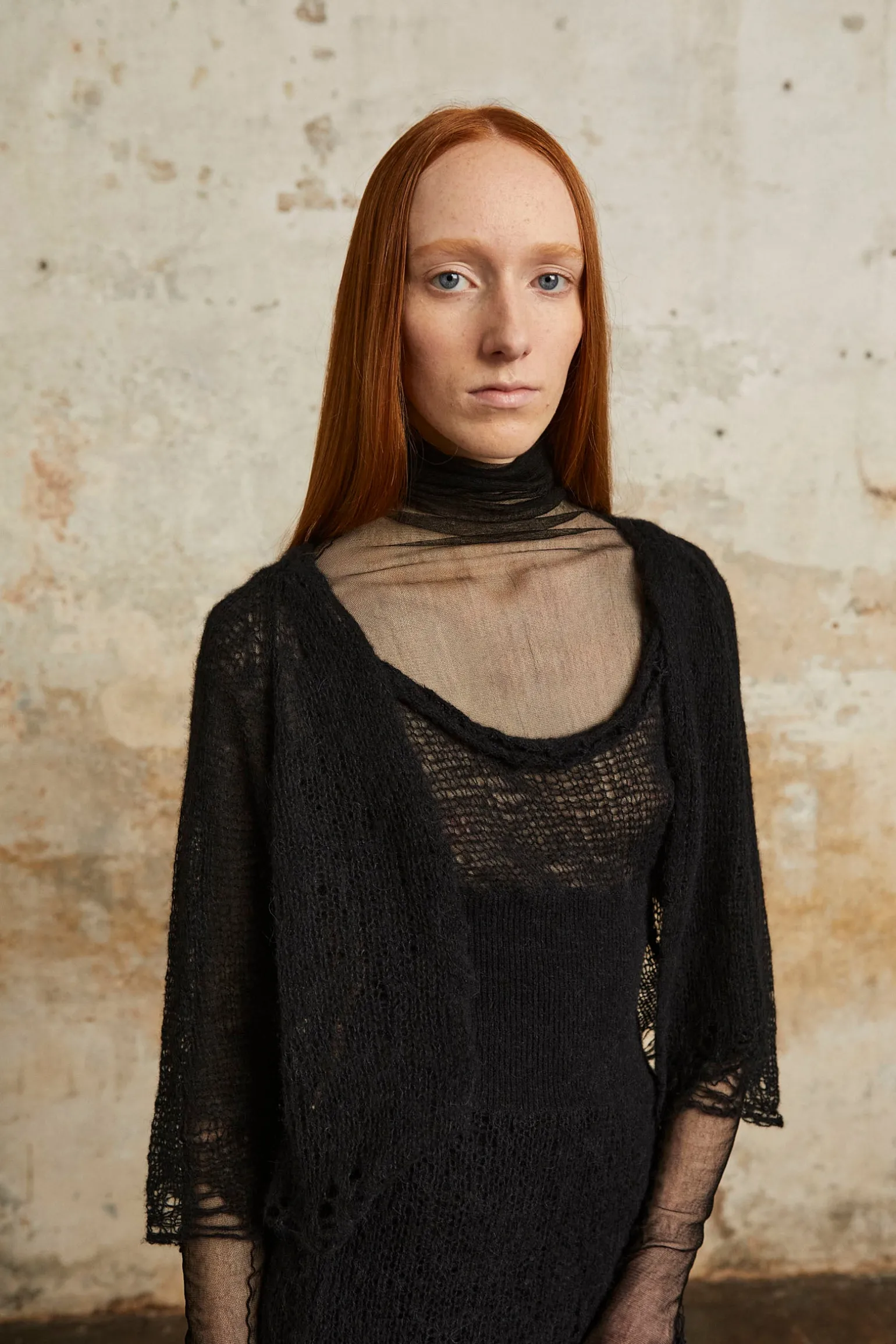 Onye, black open knit cropped jacket