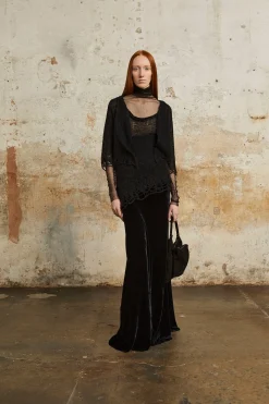 Onye, black open knit cropped jacket