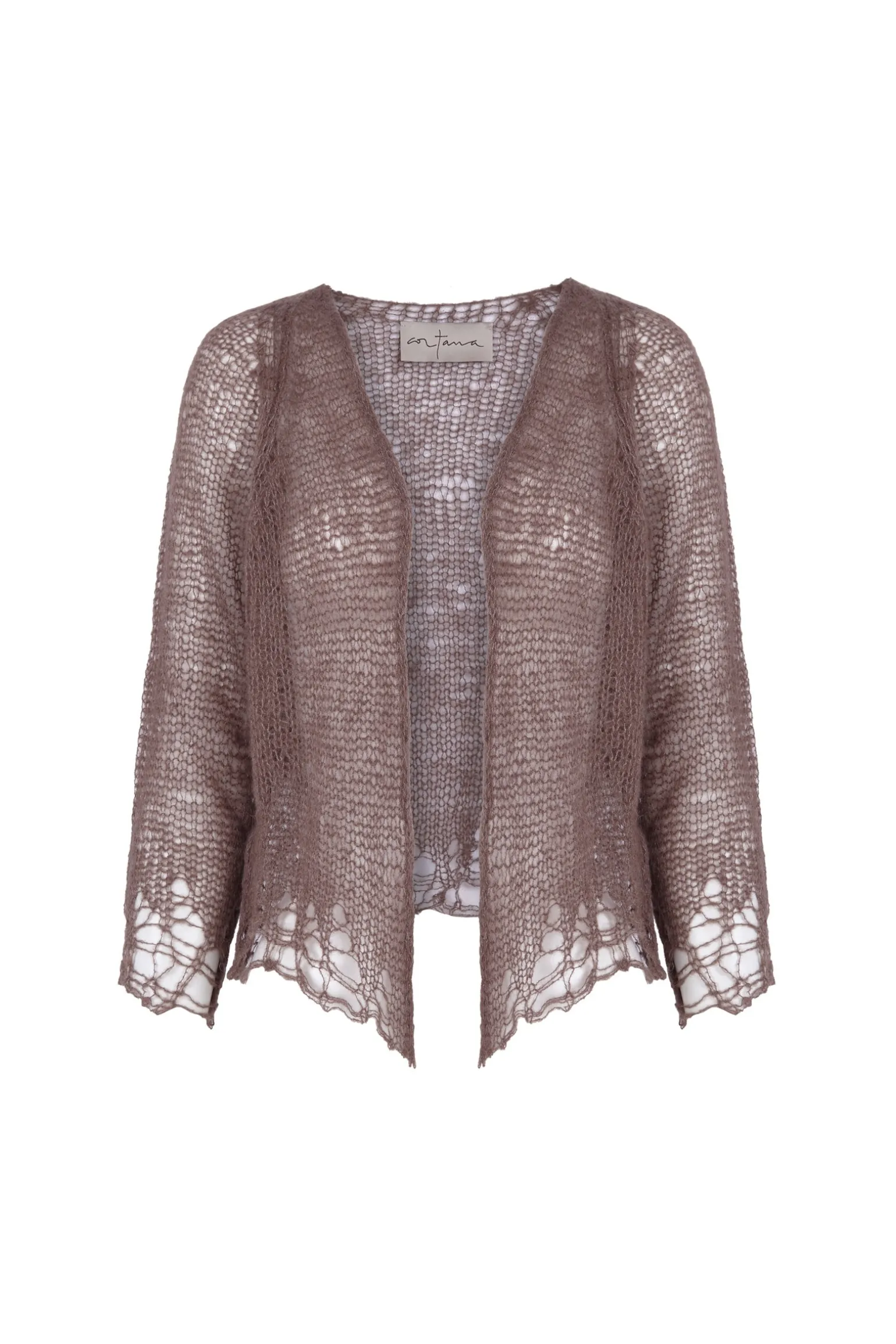 Onye, taupe open knit cropped jacket