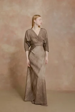 Opalo, cocoa maltinto wrap dress