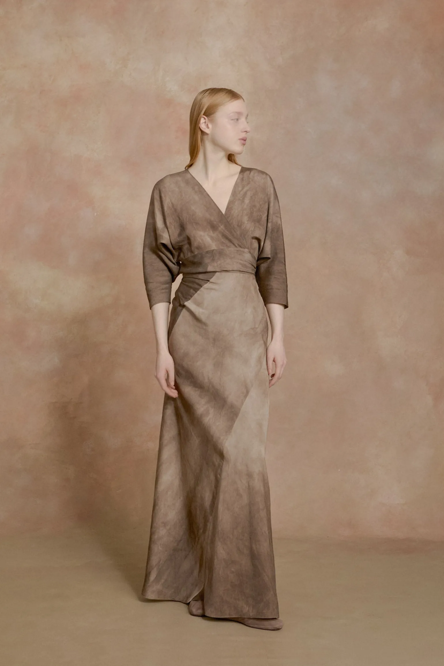 Opalo, cocoa maltinto wrap dress