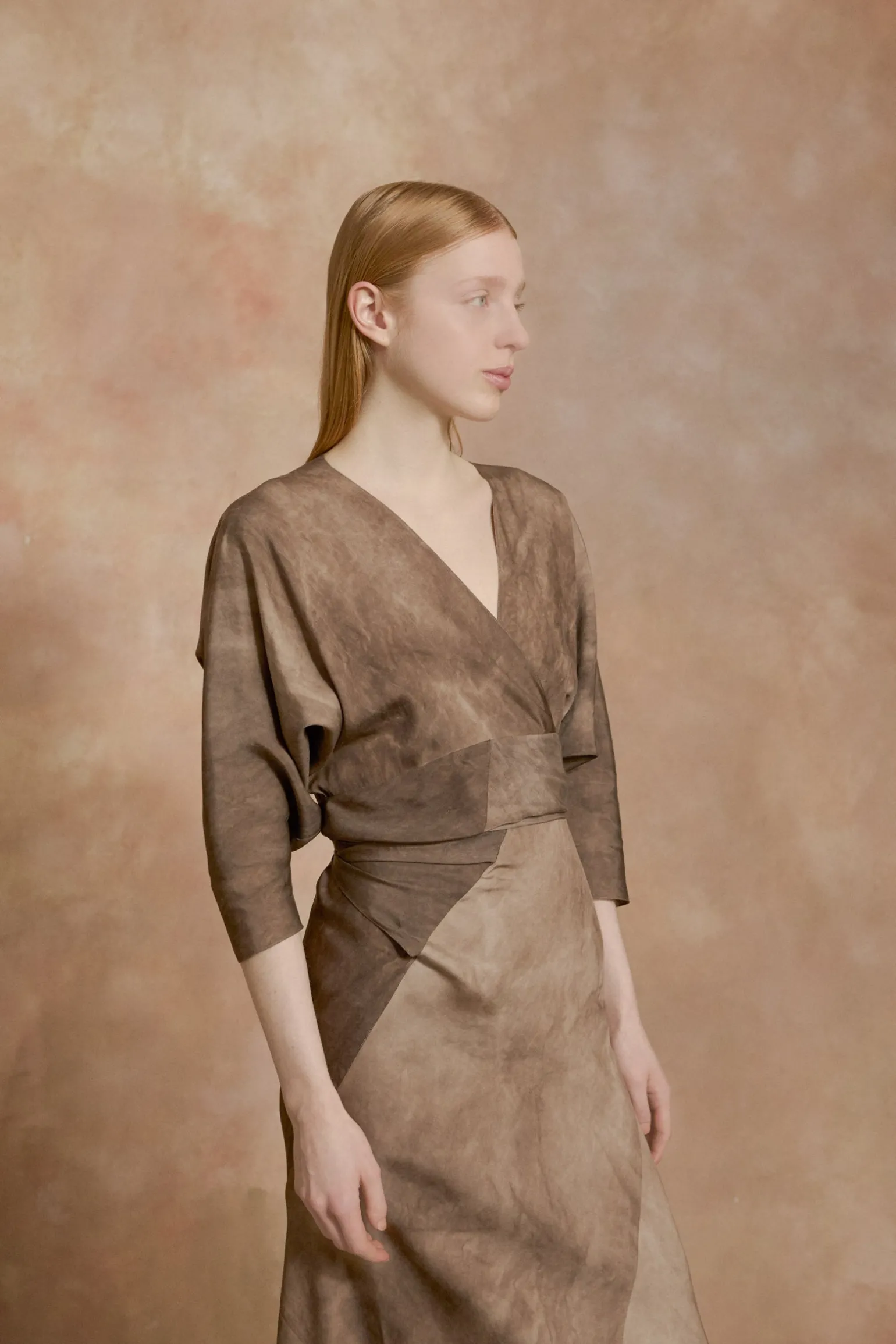 Opalo, cocoa maltinto wrap dress