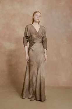Opalo, cocoa maltinto wrap dress