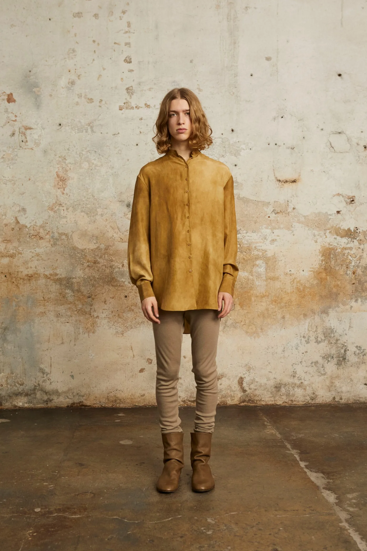 Park, bronze maltinto silk shirt