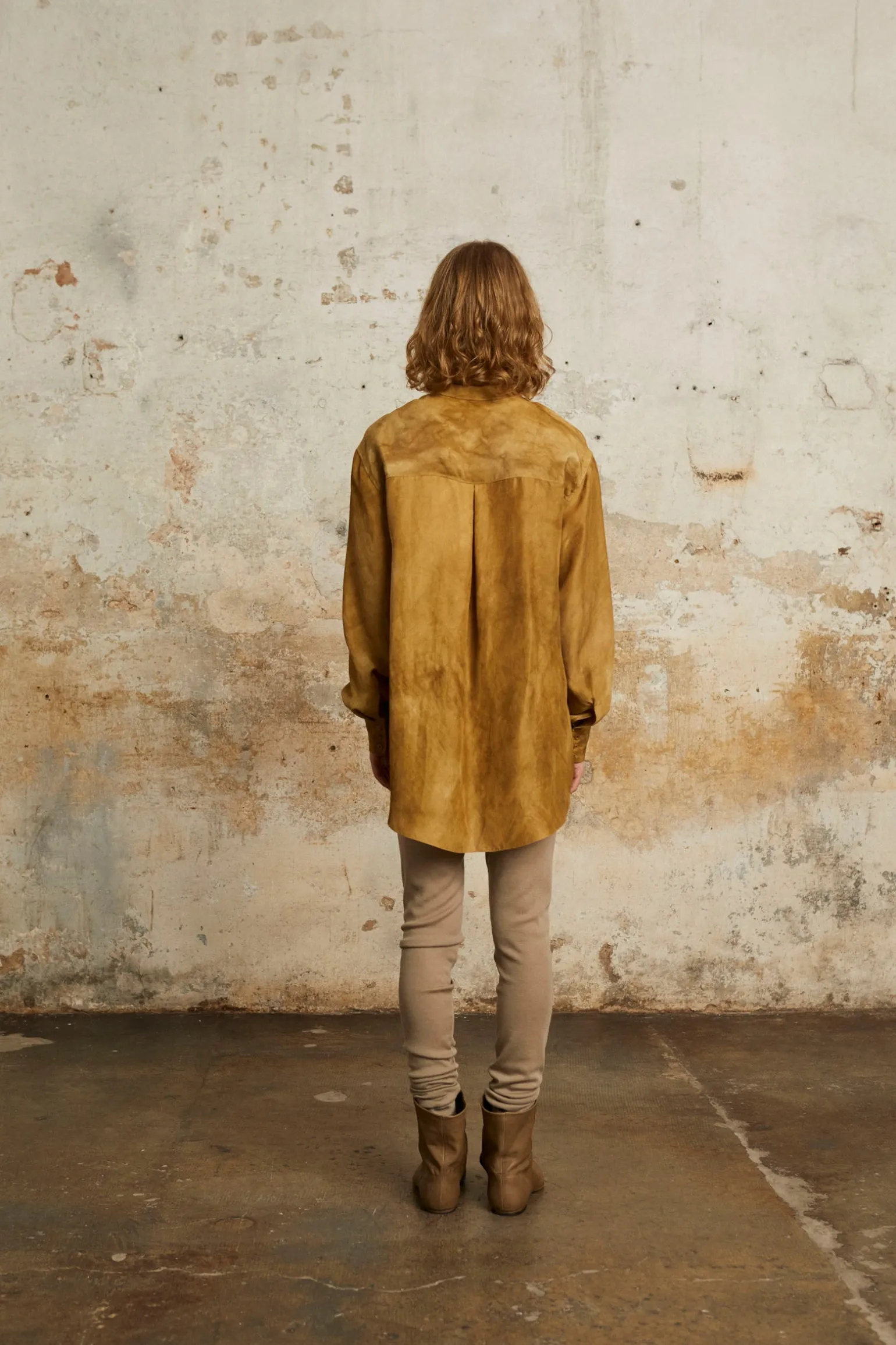 Park, bronze maltinto silk shirt
