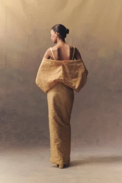 Peaches, long draped pencil skirt