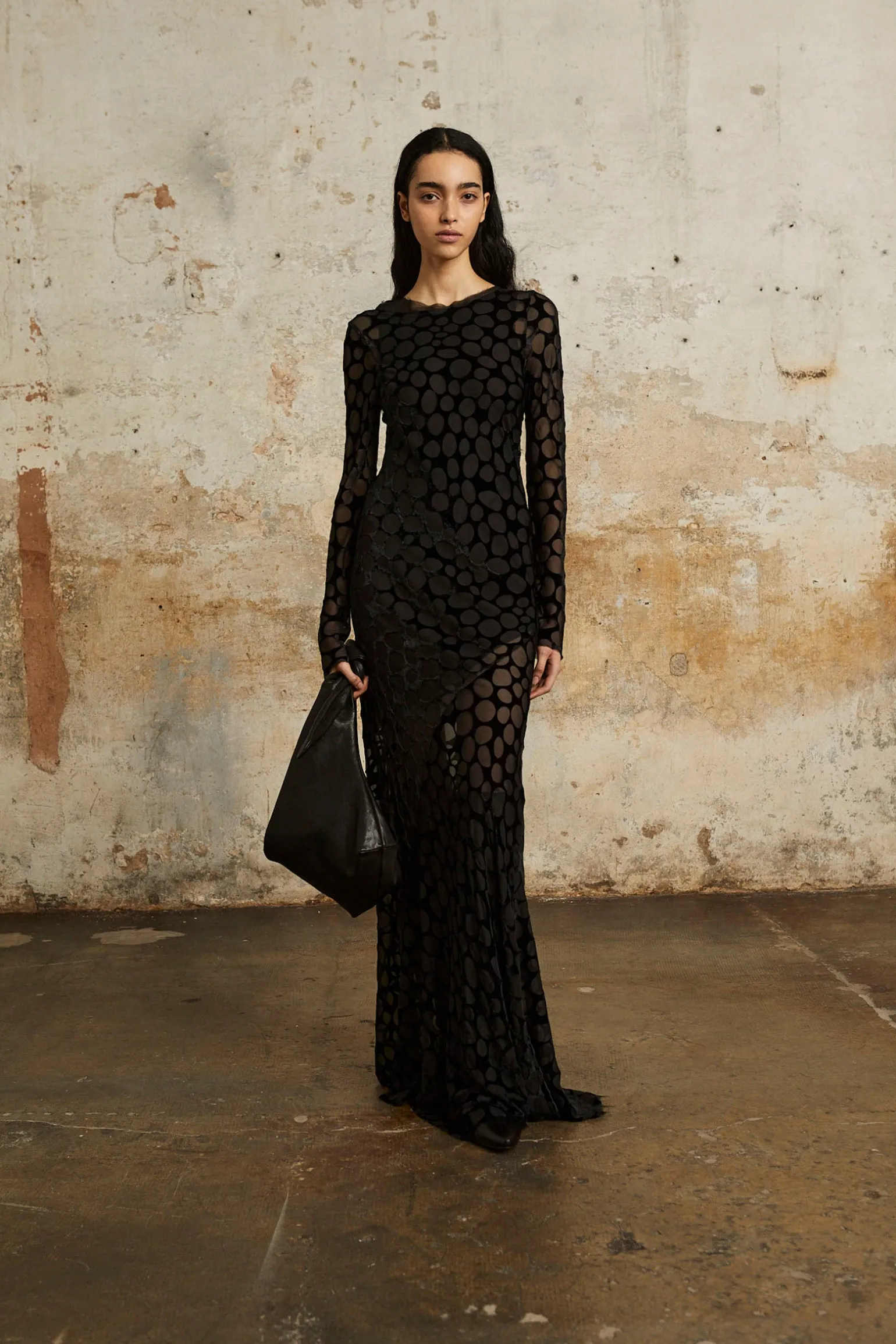Pebbles, long dress in devore velvet