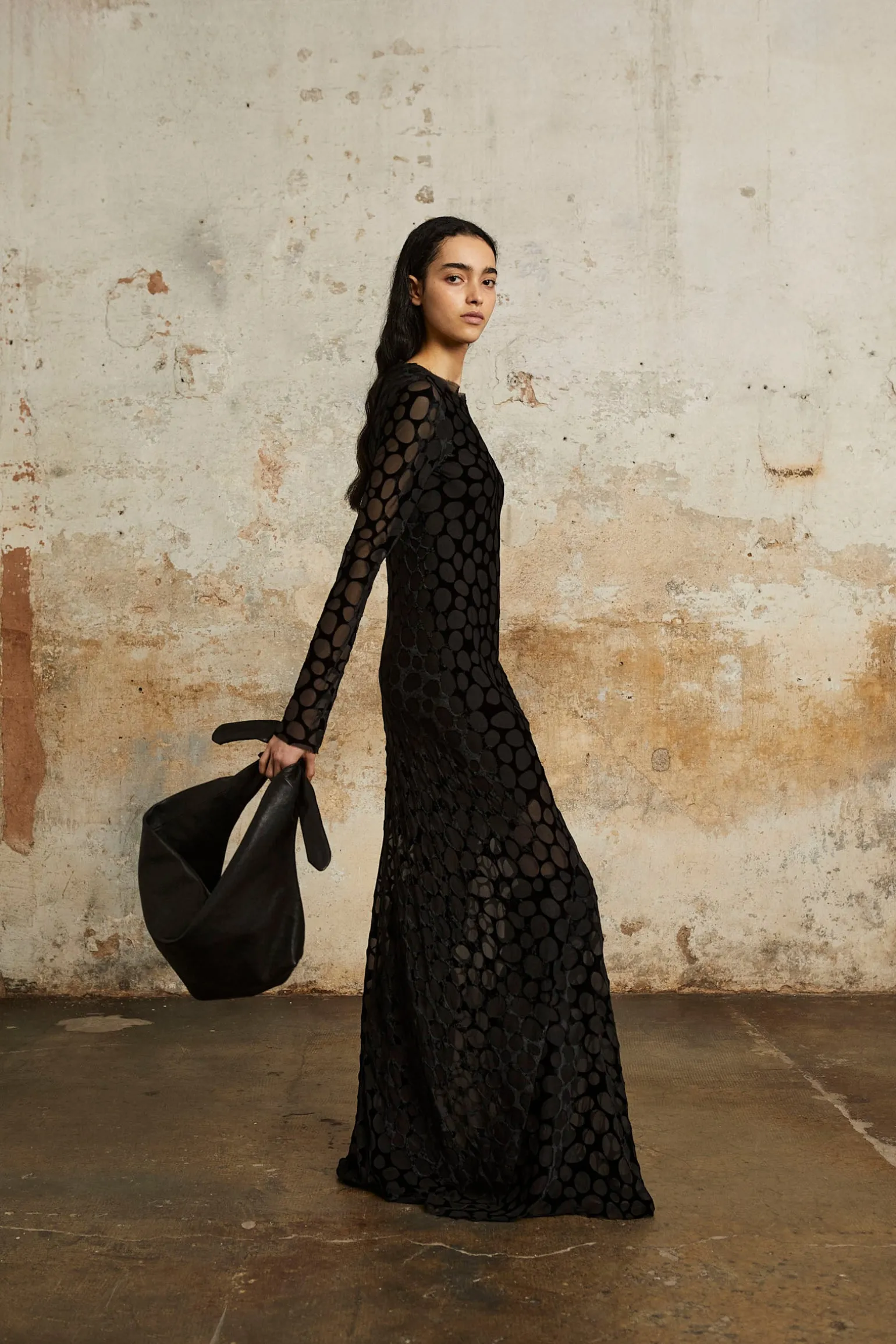 Pebbles, long dress in devore velvet