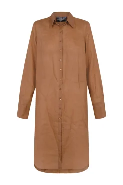 Rami, long shirt in terracotta ramie
