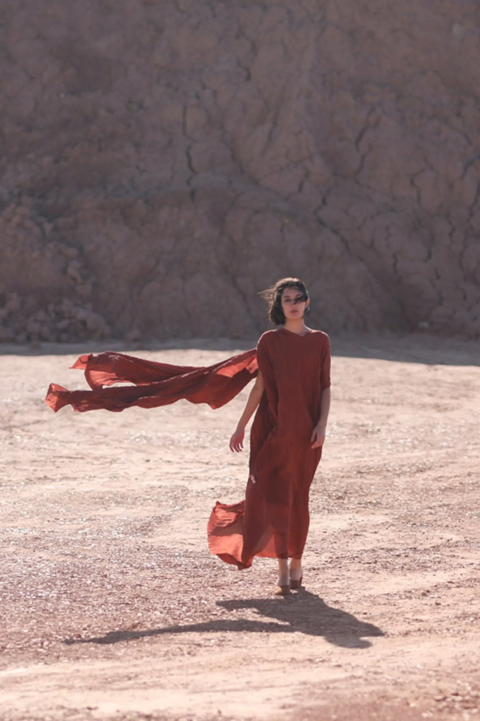 Rita, long mahogany silk dress