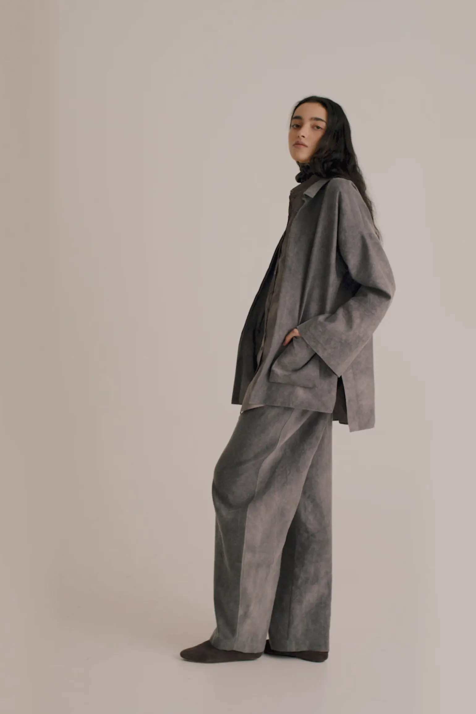 Rocco, lilac maltinto overshirt in linen and wool