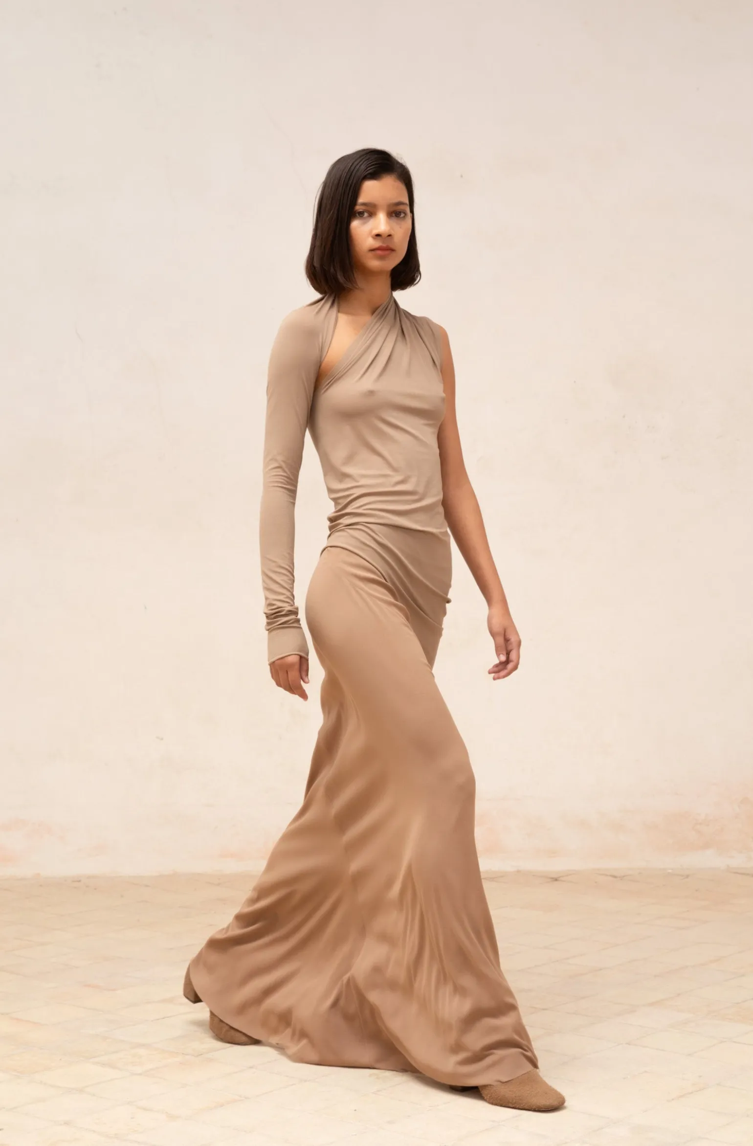 Sabrina, cocoa stretch silk skirt