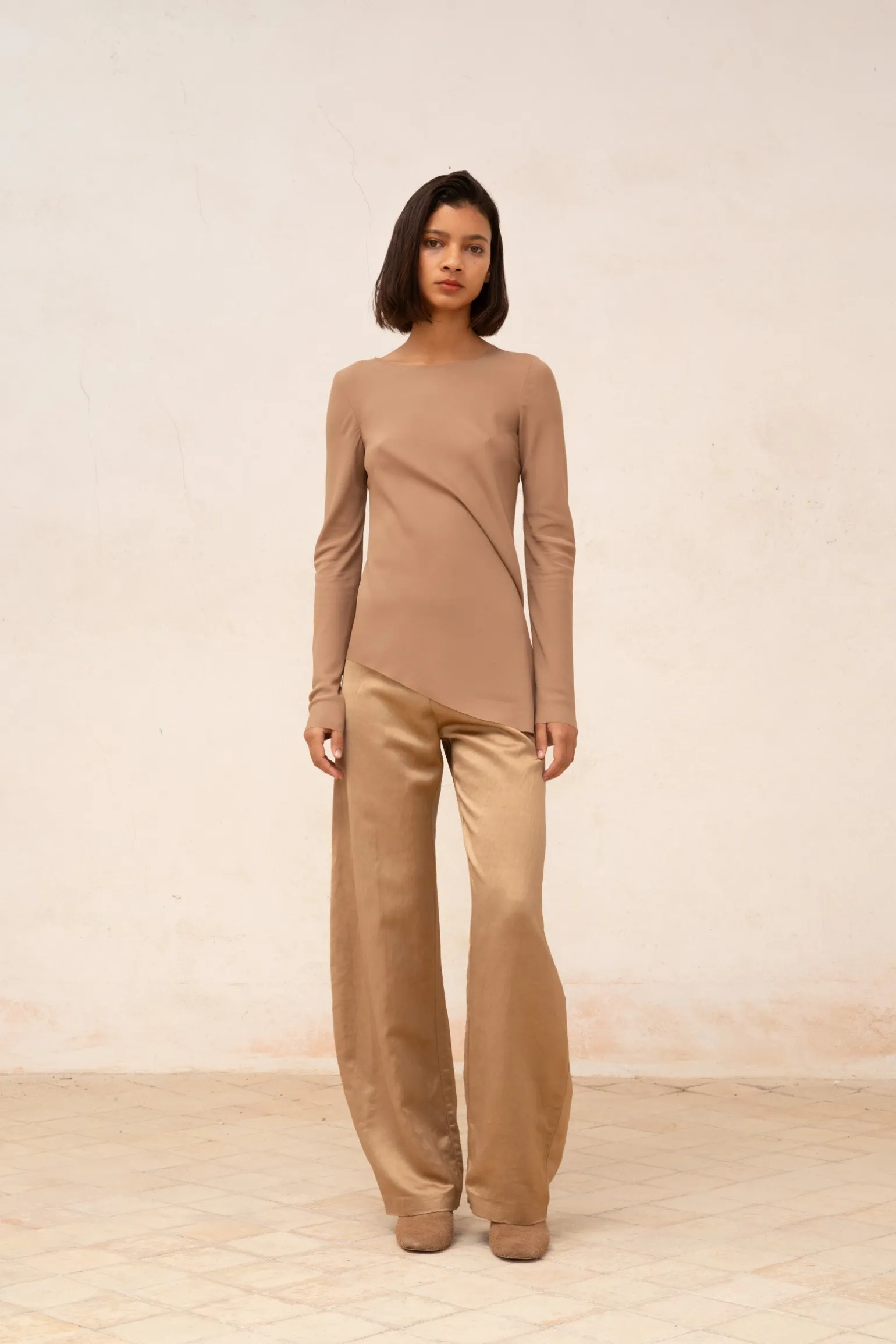 Sabrina, cocoa stretch silk top