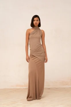 Sabrina, cocoa stretch silk skirt