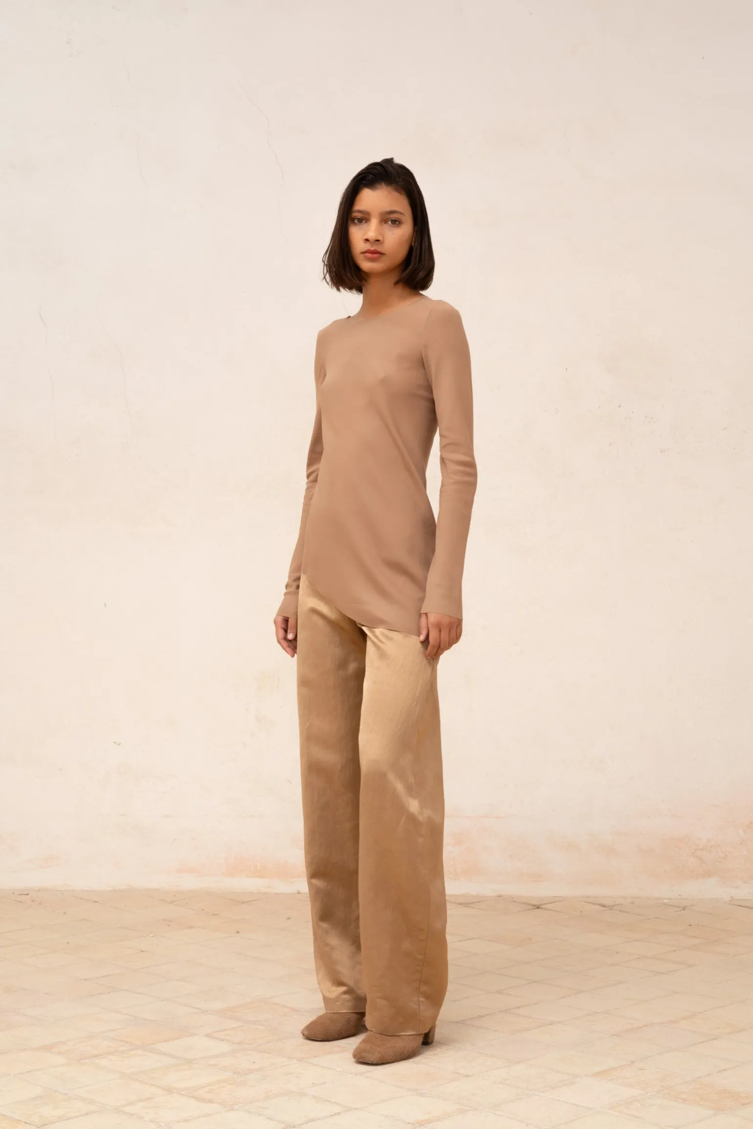 Sabrina, cocoa stretch silk top