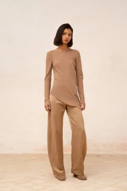Sabrina, cocoa stretch silk top