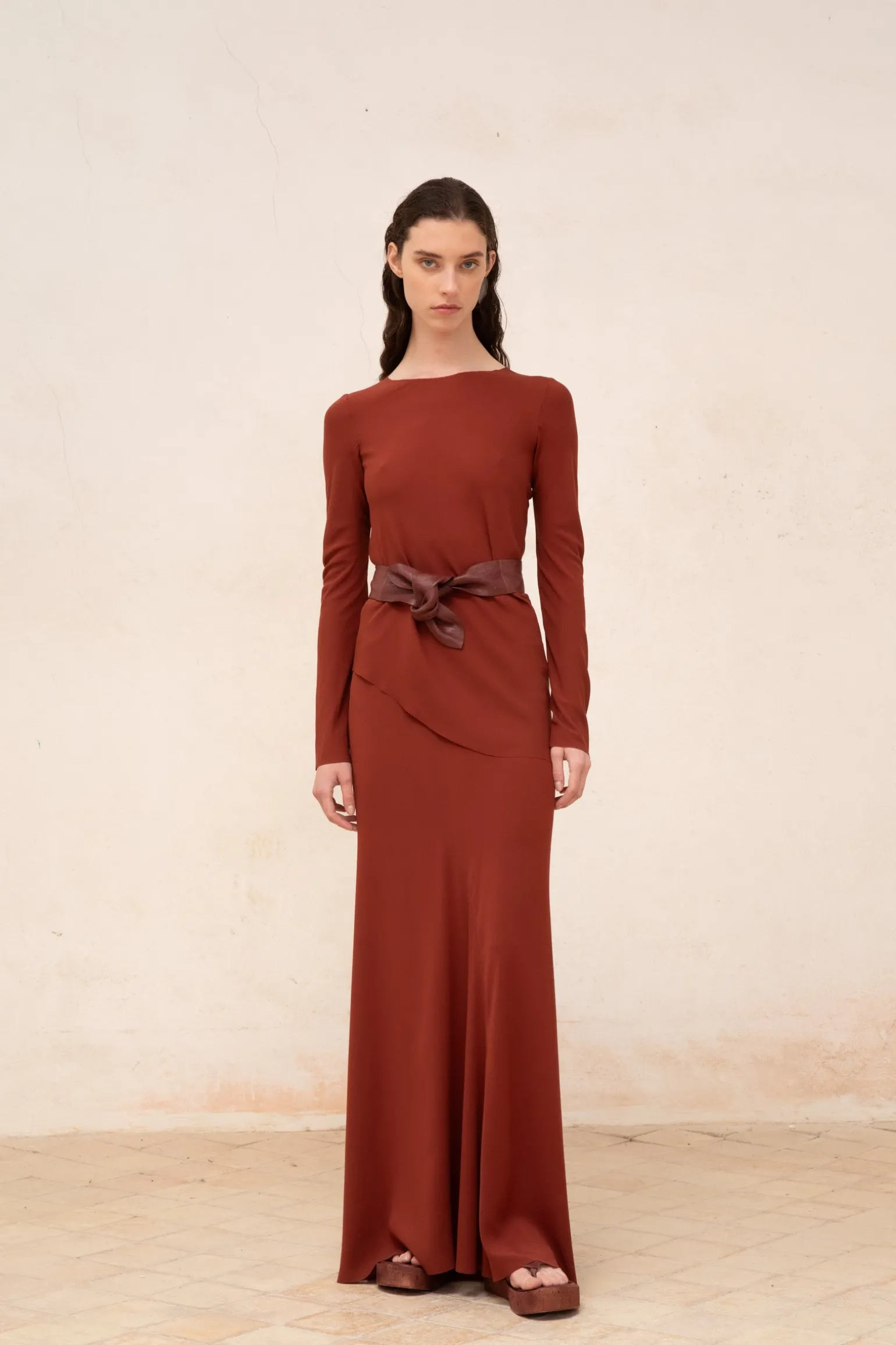Sabrina, garnet stretch silk skirt