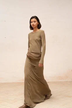 Sabrina, khaki stretch silk top