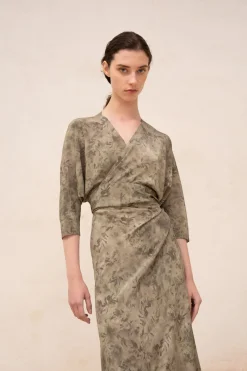 Salma, herba print silk dress