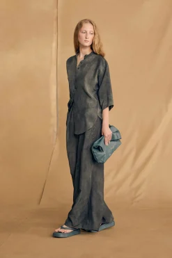 Salome, petroleum blue maltinto silk shirt