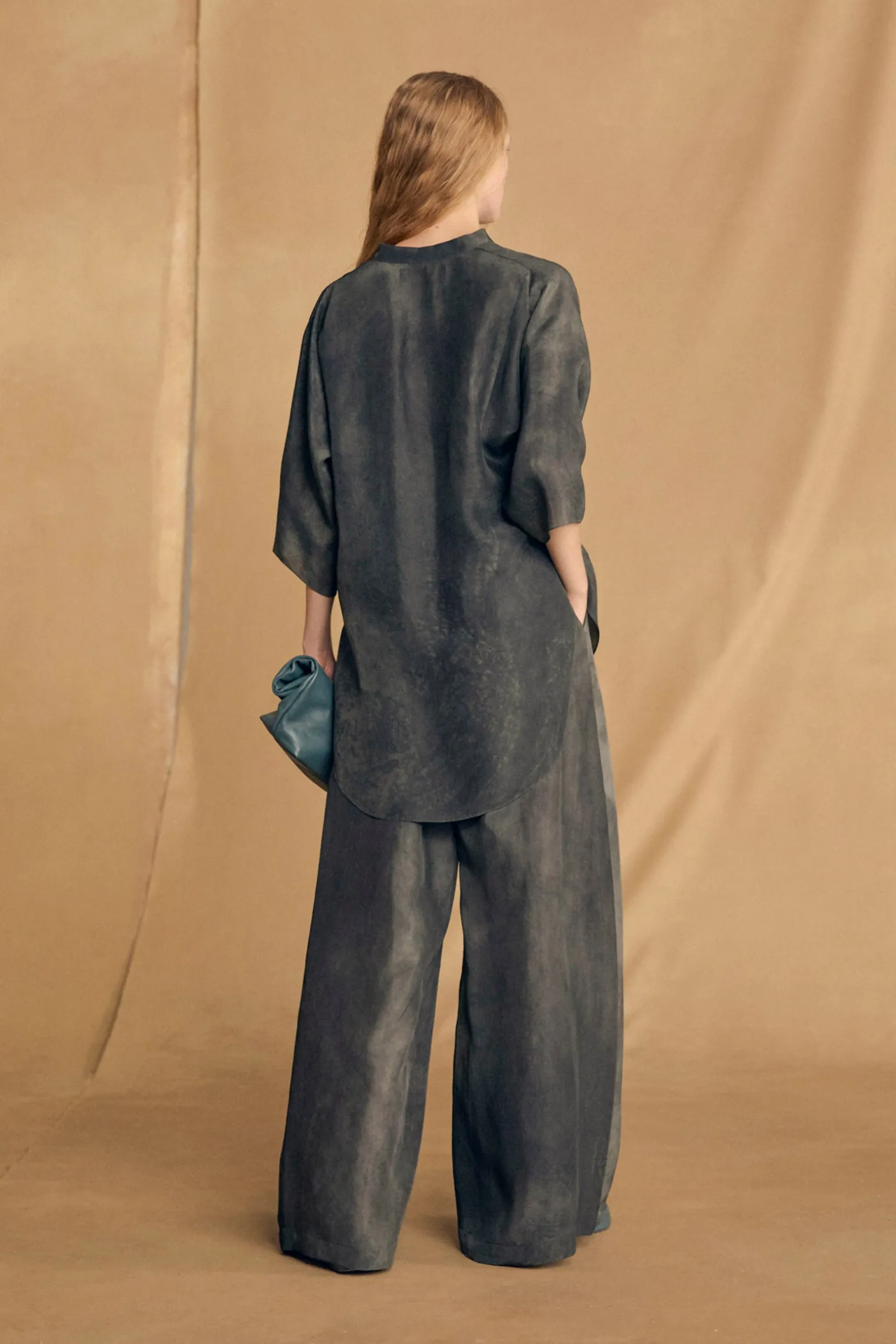 Salome, petroleum blue maltinto silk shirt