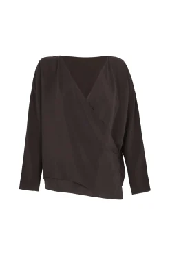 Sara, graphite silk wrap blouse