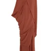 Sarina, red silk dress