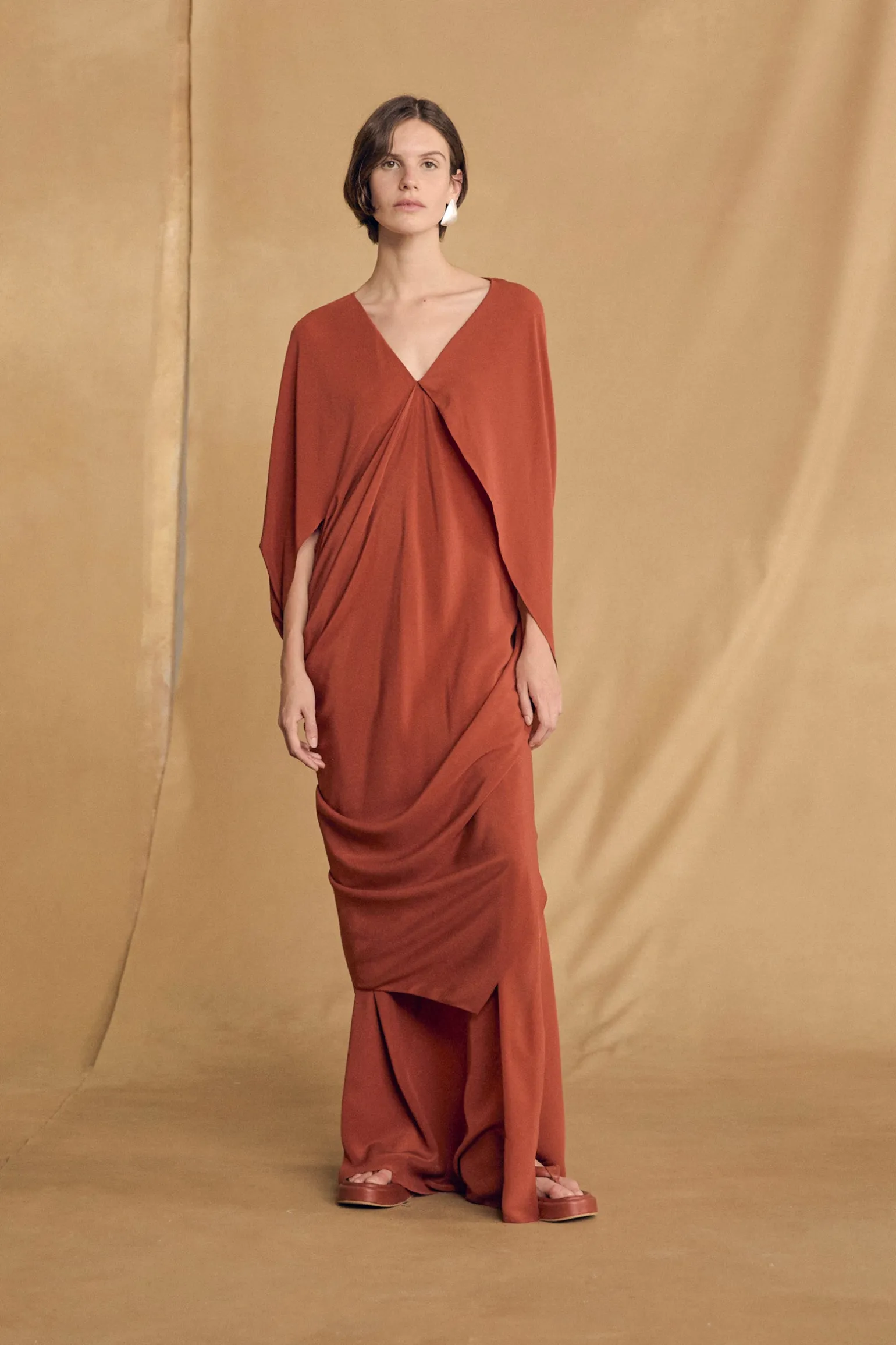 Sarina, red silk dress