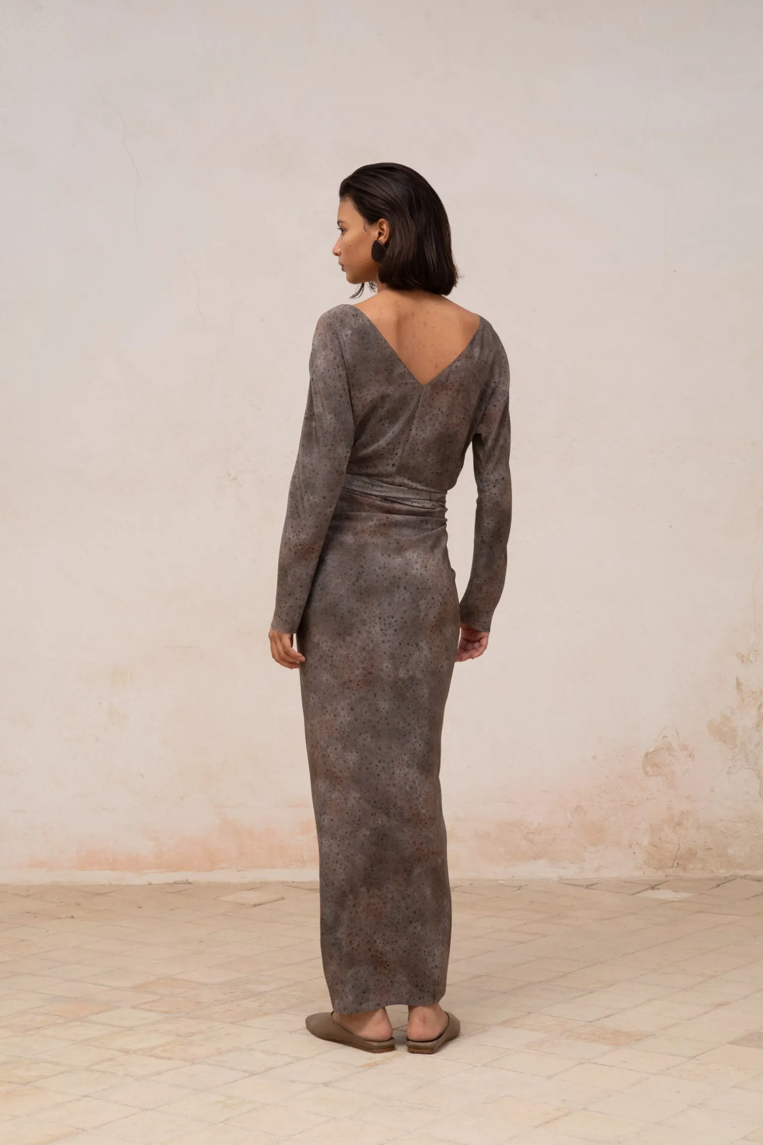 Selenita, dejavu print silk dress