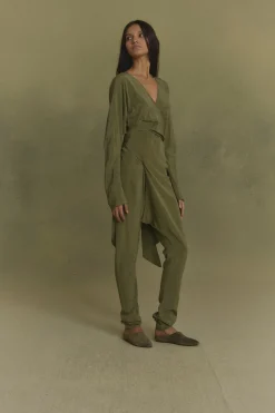 Serp, olive green stretch silk jumpsuit
