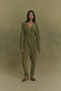 Serp, olive green stretch silk jumpsuit