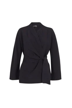 Simona, gray linen and silk wrap jacket