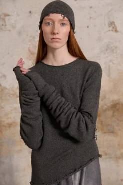 Snow, gray melange wool and cashmere arm warmers